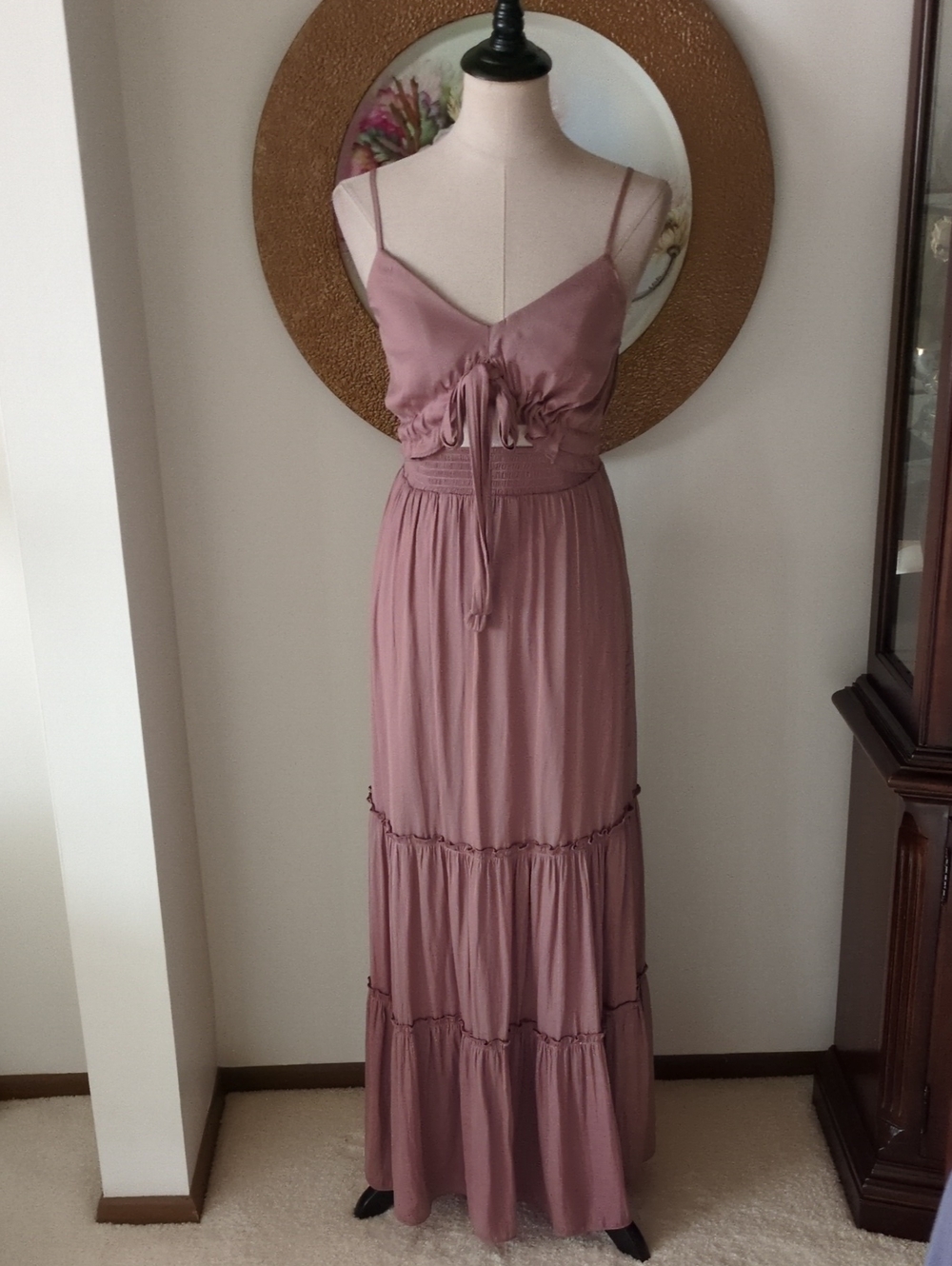 Allison & Kelly Mauve Tiered Maxi Dress with Adjustable Waist